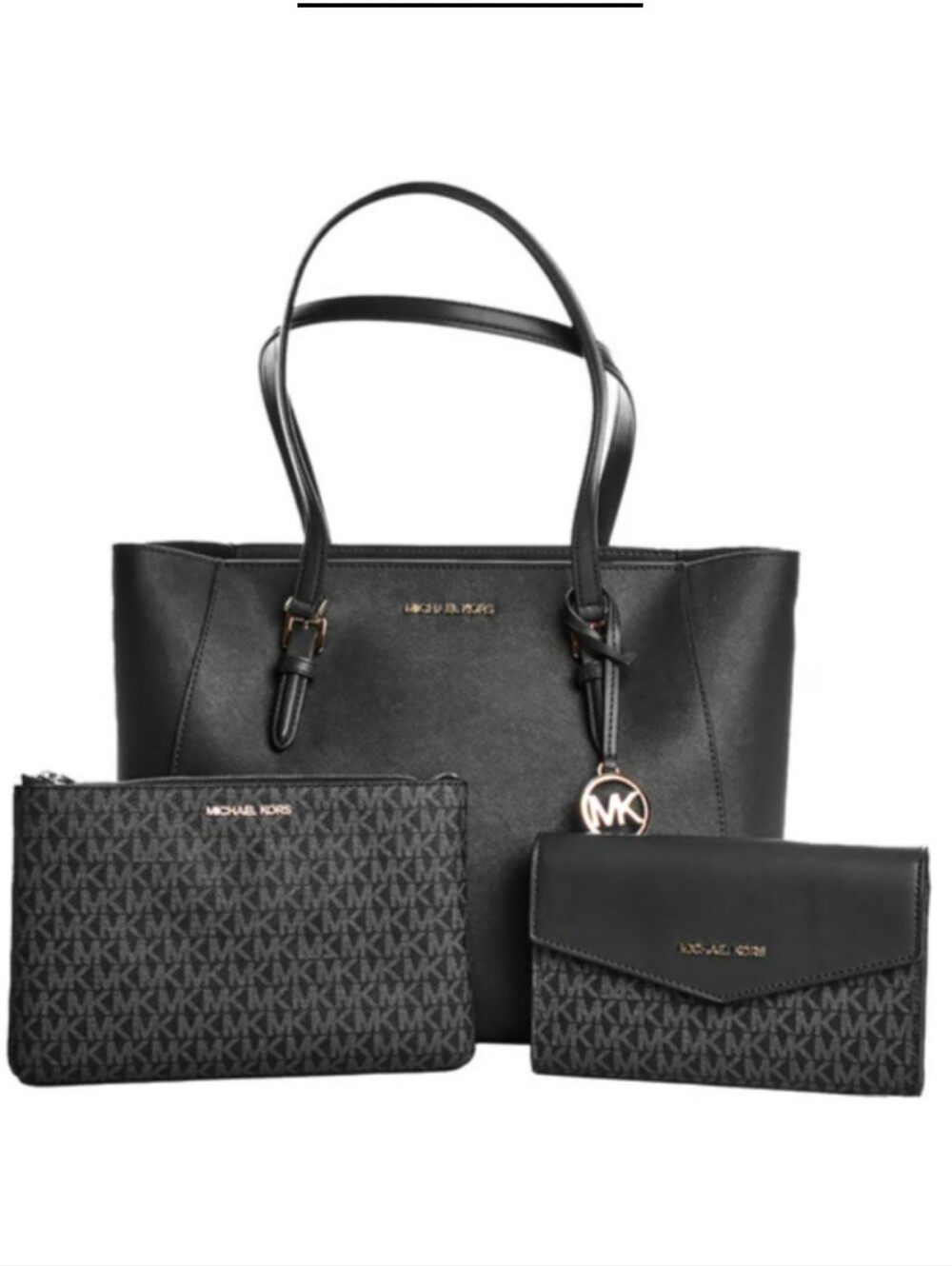 NWT Michael Kors Charlotte 3-in-1 Black Saffiano Leather Tote w/ Two Crossbodies - Picture 2 of 10